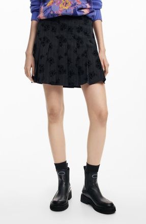 Desigual Dalian Tonal Embroidery Pleat Miniskirt in Black at Nordstrom, Size X-Large