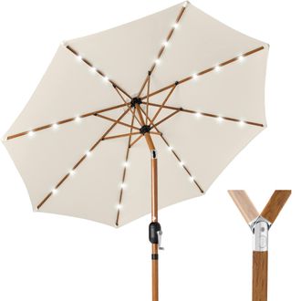 Best Choice Products 10ft Solar LED Lighted Outdoor Woodgrain Pattern Steel Market Patio Umbrella