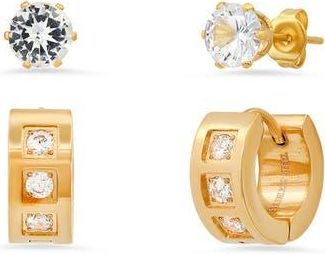 HMY Jewelry Set of 2 CZ Stud & Huggie Hoop Earrings in Yellow at Nordstrom Rack
