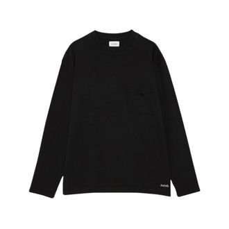 Amish Camiseta de manga larga con micro logo y bordes sin rematar - Tops - Hombre - Negro - XL