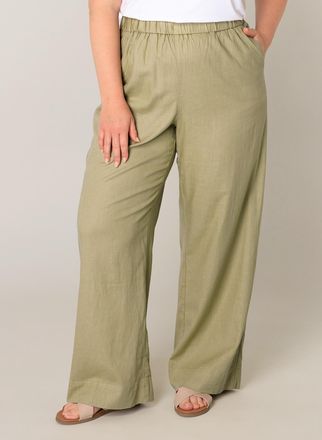 Base Level Curvy Leinenhose BASE LEVEL CURVY Yula, Damen, Gr. 54/56, N-Gr, soft army, Web, Obermaterial: 55% Leinen, 45% Viskose, unifarben, loose fit lang, Hosen Lein