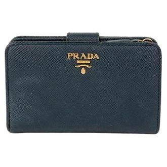 Prada Pre-owned Wallets, female, Blue, Size: ONE SIZE Pre-owned Metal Logo Wallet