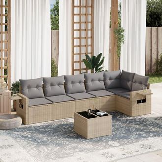 vidaXL Vidaxl - Set Sof&aacute;s De Jard&iacute;n 7 Piezas Y Cojines Rat&aacute;n Sint&eacute;tico Beige