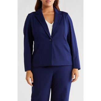 Kasper One-Button Seamed Waist Blazer in Kasper Navy at Nordstrom, Size 24W