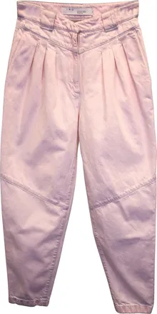 Iro Iro High-Waist Pleated Tapered Pants in Pink Cotton Denim