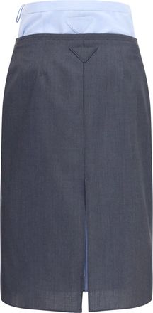 Prada Womens Midi Skirt Cotton-Linen Slate Grey