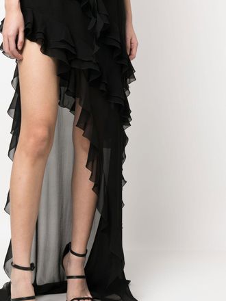 Alessandra Rich Ruffled Silk Georgette Evening Dress - Black