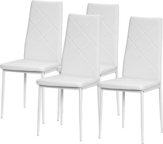 HOMCOM Set 4 Sedie Da Cucina Con Schienale Alto Finta Pelle E Acciaio Bianco - Homcom