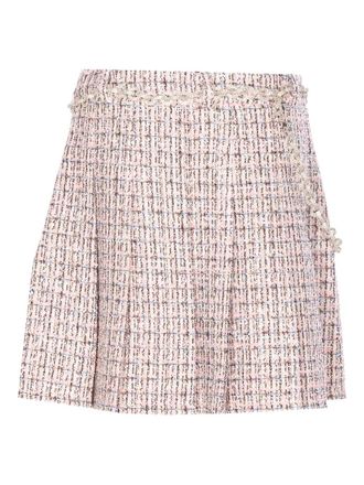 Self Portrait Crystal-Embellished Tweed Skirt - Pink