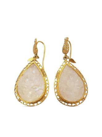 Coomi 20K yellow gold diamond and moonstone carved antiquity earrings