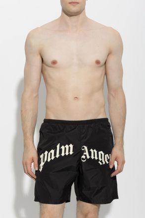 Palm Angels Logo Swim Shorts, Mens, Black