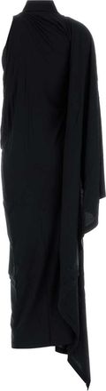 Balenciaga Womens Draped Dress Black Cotton