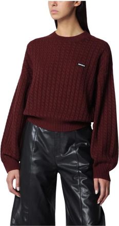 Rotate Cable Crewneck Sweater - Dames - Ronde hals truien - Bruin - L - Wol - Truien & Vesten