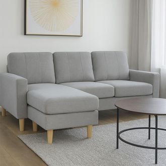 Aspire Home Accents Pad Compact Sofa with Reversible Chaise in Light Grey | Size: 3 Seater