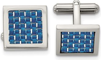 Diamond2Deal Stainless Steel Polished with Blue Carbon Fiber Inlay Square Cufflinks