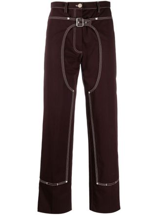 Stella McCartney contrast-stitch straight-leg trousers - women - Cotton - 40 - Brown