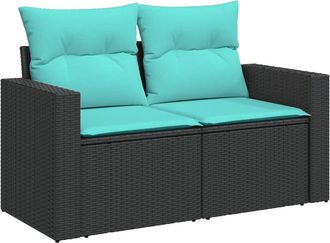 vidaXL Set De Sof&aacute;s De Jard&iacute;n 7 Pzas Con Cojines Rat&aacute;n Sint&eacute;tico Negro Vidaxl