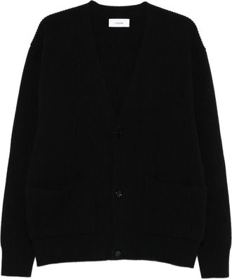 Lardini Round-neck Knitwear, male, Black, Size: L Ribbed Wool Cardigan Black Italy Made