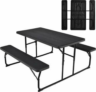 Costway Set di Tavolo Campeggio Pieghevole, 136 x 151 x 73cm, Set di Tavolino e 2 Panca da Campeggio allAperto, da 4-6 Posti, per Patio Giardino Bordo