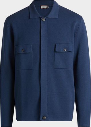 Canali Men & apos;s Cotton Knit Concealed-Placket Overshirt