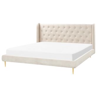 Beliani Beliani - Cama Con Somier De Terciopelo Beige Dorado 180 X 200 Cm Cabecero Capiton&eacute; Forbach