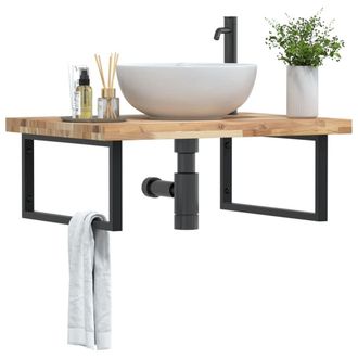 Berkfield Home Basin Shelf Wall Mounted Steel & Solid Wood Acacia in Brown