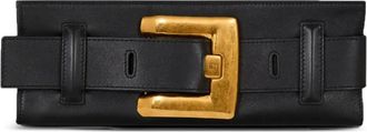 Balmain Anthem buckle-detail calfskin-leather clutch - Black