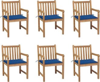 vidaXL Sillas De Jard&iacute;n 6 Uds Madera Maciza De Teca Cojines Azul Royal Vidaxl