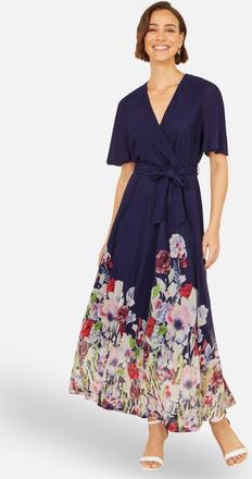Yumi Mesh Wrap Midi Dress in Navy at Nordstrom, Size 8