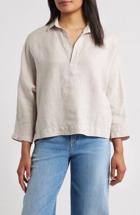 Frank & Eileen Gabi Crop Linen Popover Shirt in Sand at Nordstrom, Size Xx-Small