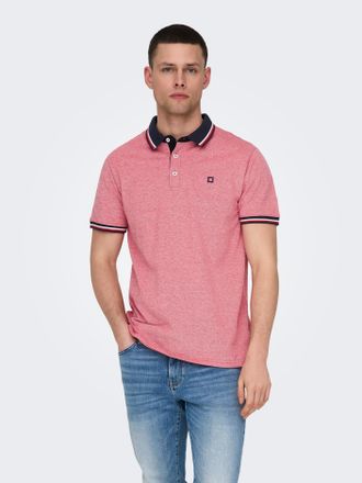 Only & Sons Poloshirt ONLY & SONS ONSFLETCHER SLIM SS POLO NOOS, Herren, Gr. XXL, rot (racing rot detail:melange), Piqu&eacute;, Obermaterial: 100% Baumwolle, unifarben 