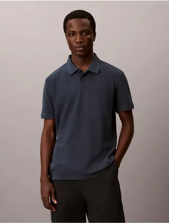 Calvin Klein Jeans Calvin Klein Mens Pique Garment-Dyed Polo Shirt - Blue - 2XL