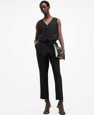 AllSaints Polyester/Viscose Atlas Embellished Tapered Trousers, Size: UK 10/US 6