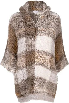 Brunello Cucinelli check-pattern cashmere poncho - women - Cashmere - S - Neutrals
