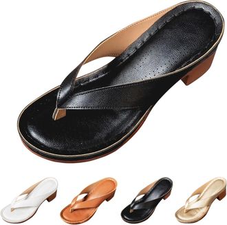 Generic Chunky Sandals for Women White Heels Block Heel Sandals for Women Chunky Block Mid Heels Flip Flop Slip on Square Toe Comfortable Heeled Dress Bridal 