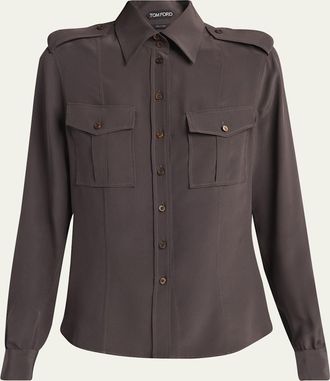 Tom Ford Silk Crepe De Chine Military Shirt