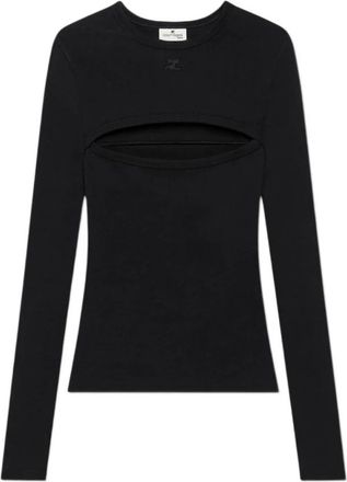 Courr&egrave;ges Tops, Dames, Zwart, M, Katoen, Slash Long-Sleeve T-Shirt
