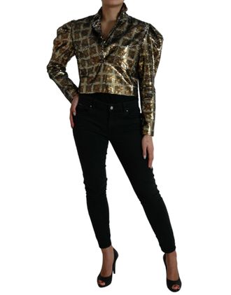 Dolce & Gabbana Womens Multicolor Polyester Sequined Cropped Jacket Clothing