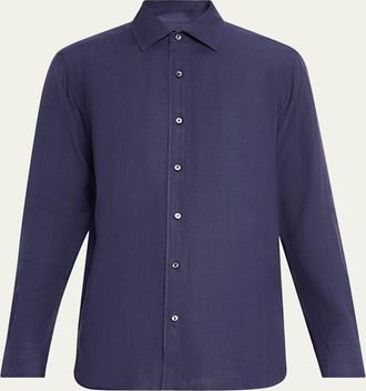 Ermenegildo Zegna Mens Oasi Lino Linen Button-Down Shirt