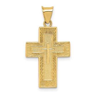 Diamond2Deal 14k Yellow Gold Textured Reversible Lords Prayer in Spanish Cross Pendant