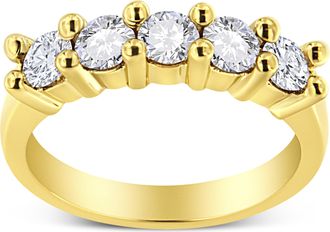 House of Brilliance 14K Yellow Gold Plated.925 Sterling Silver 1.0 Cttw Shared Prong-set Round Diamond 5 Stone Band Ring