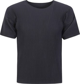 Issey Miyake Navy Blue Pleated T-shirt