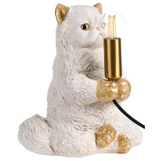 Beliani L&aacute;mpara De Mesa Con Tem&aacute;tica Animal L&aacute;mpara De Noche Con Forma De Gato L&aacute;mpara De Lectura Para Dormitorio Blanco Yoko