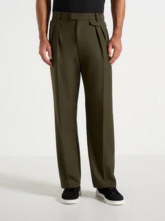 Mani&egrave;re De Voir Pierre Relaxed Fit Pleated Tailored Trousers in Olive at Nordstrom, Size 38