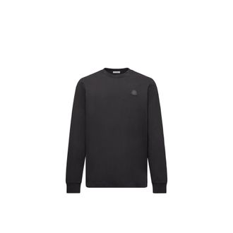 Moncler Moncler Leather Logo Long Sleeve Cotton T-shirt, Men, Black, Size: M