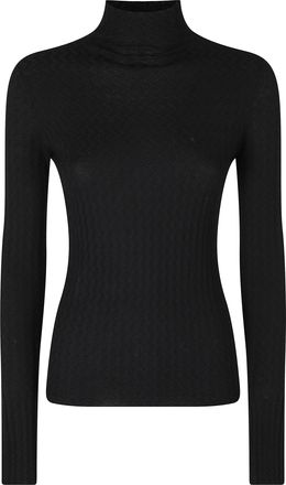 Roberto Collina Black Textured Merino Wool Turtleneck