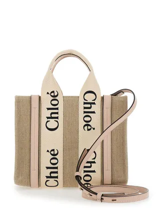 Chlo&eacute; Womens Tote Bag Woody Beige Linen Shoulder