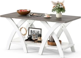 Costway 40 Farmhouse Wooden Accent Table with Storage Shelf-Gray