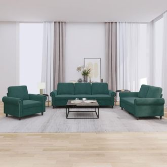 vidaXL Vidaxl - Juego De Sof&aacute;s Con Cojines 3 Piezas Terciopelo Verde Oscuro