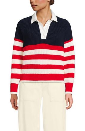 Lands End Drifter Rugby with Woven Collar Sweater in Red/ivory American Flag at Nordstrom, Size X-Large P